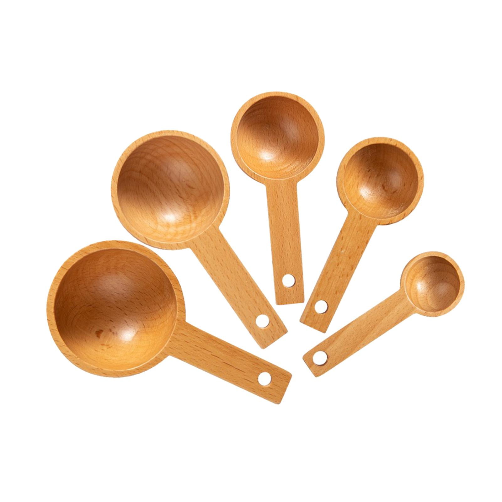 Set of 5 Wooden Measuring Spoons Accessories Measure Tools Soup Spoons  Coffee Spoon Tablespoon for Kitchen Dining Cooking Cafe 