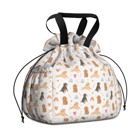 Dog Love Rainbow Drawstring Lunch Bag Women - Drawstring Lunch Bag Insulated for Work Office - Stain-Resistant Large Lunchbags for Women with Multi-Pockets