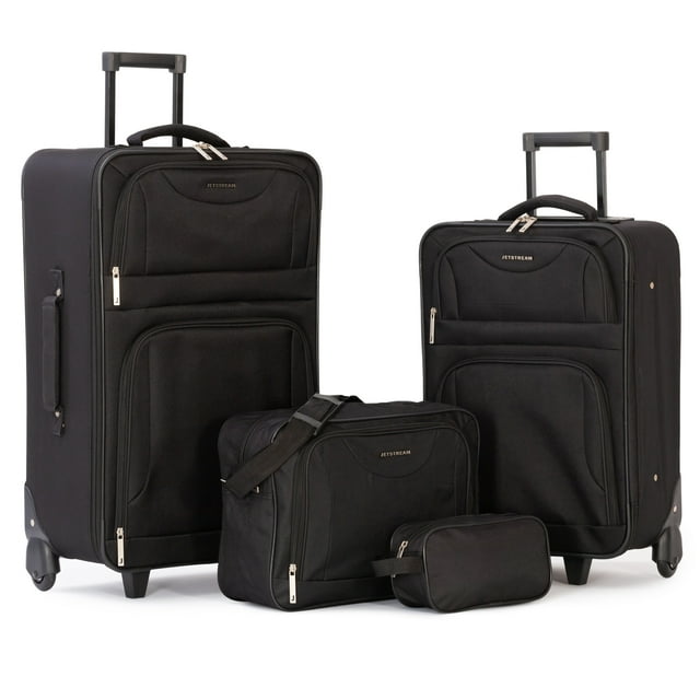 Jetstream Atlantic Softside 4 Piece Luggage Set, Rolling Suitcase Set: 25 Inch Checked Luggage, Carry On Suitcase, Tote Bag & Toiletry Kit