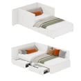 thumbnail image 2 of Twin daybed with headboard, Corner Bed Frame with Bed Rails, Velvet Upholstered Sofa Bed with Guardrail for Bedroom, Adjustable Installation, Wooden Slats Support, Beige, 2 of 8