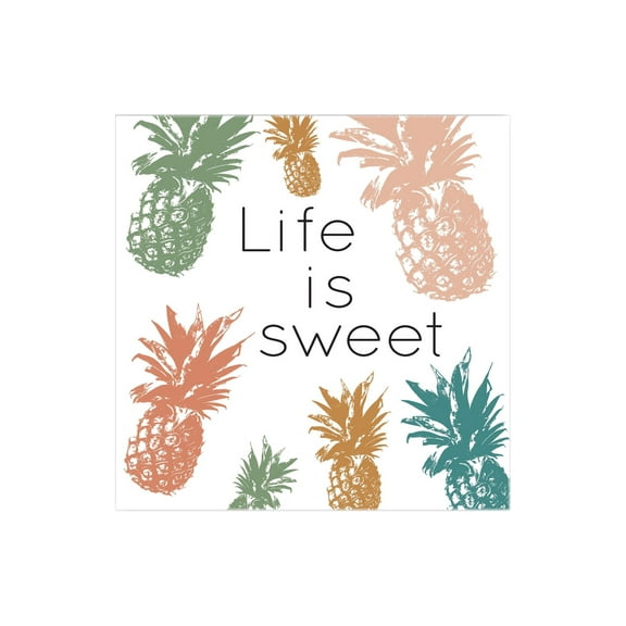 Life Is Sweet Colorful Pineapple 12 x 12 Wood Wall Sign Plaque