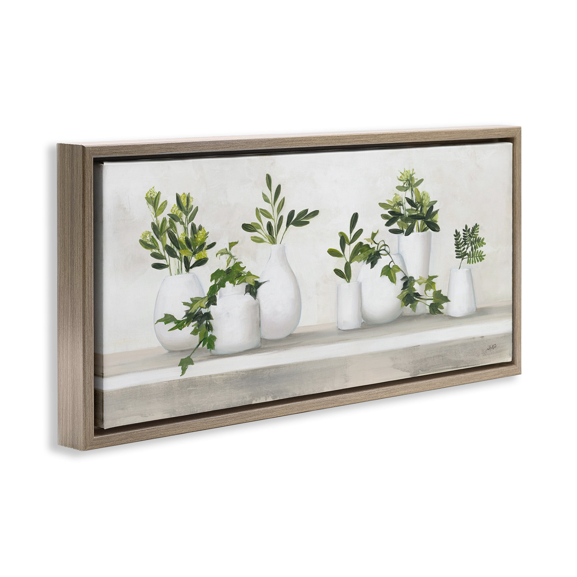 Stupell Industries Traditional Potted Cottage Plants Botanical & Floral Painting Brown Floater Framed Canvas Art Print Wall Art, 31 x 14