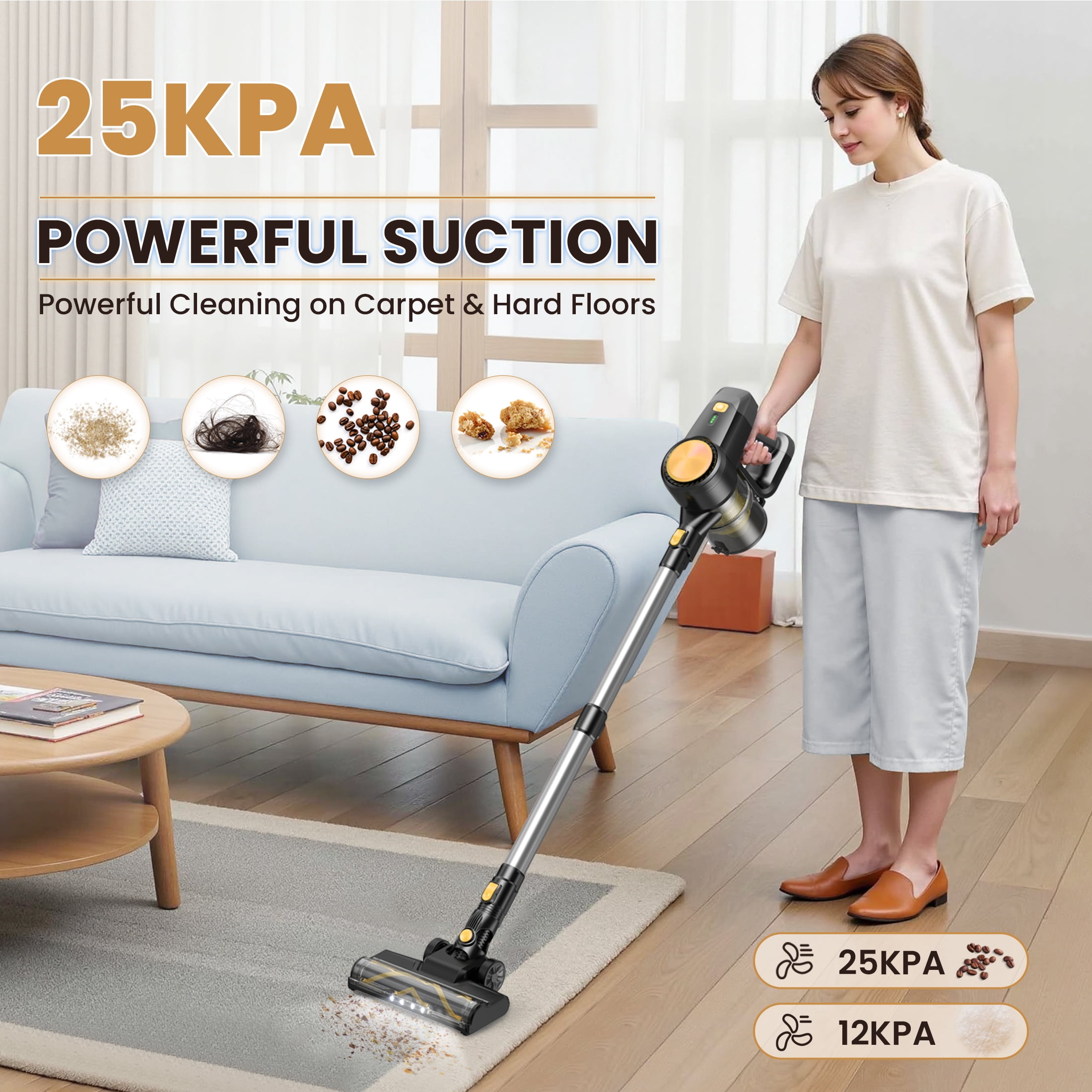 YOMA Cordless Vacuum Cleaner, 6 in 1 Lightweight Handheld&Stick Vacuum for Home Hard Floor Carpet Pet Hair