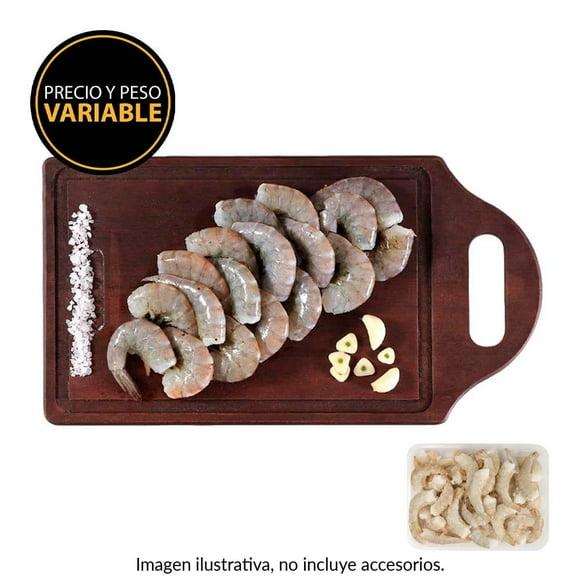 Camarón mediano sin cabeza por kg peso aprox por charola 600 a 700 g