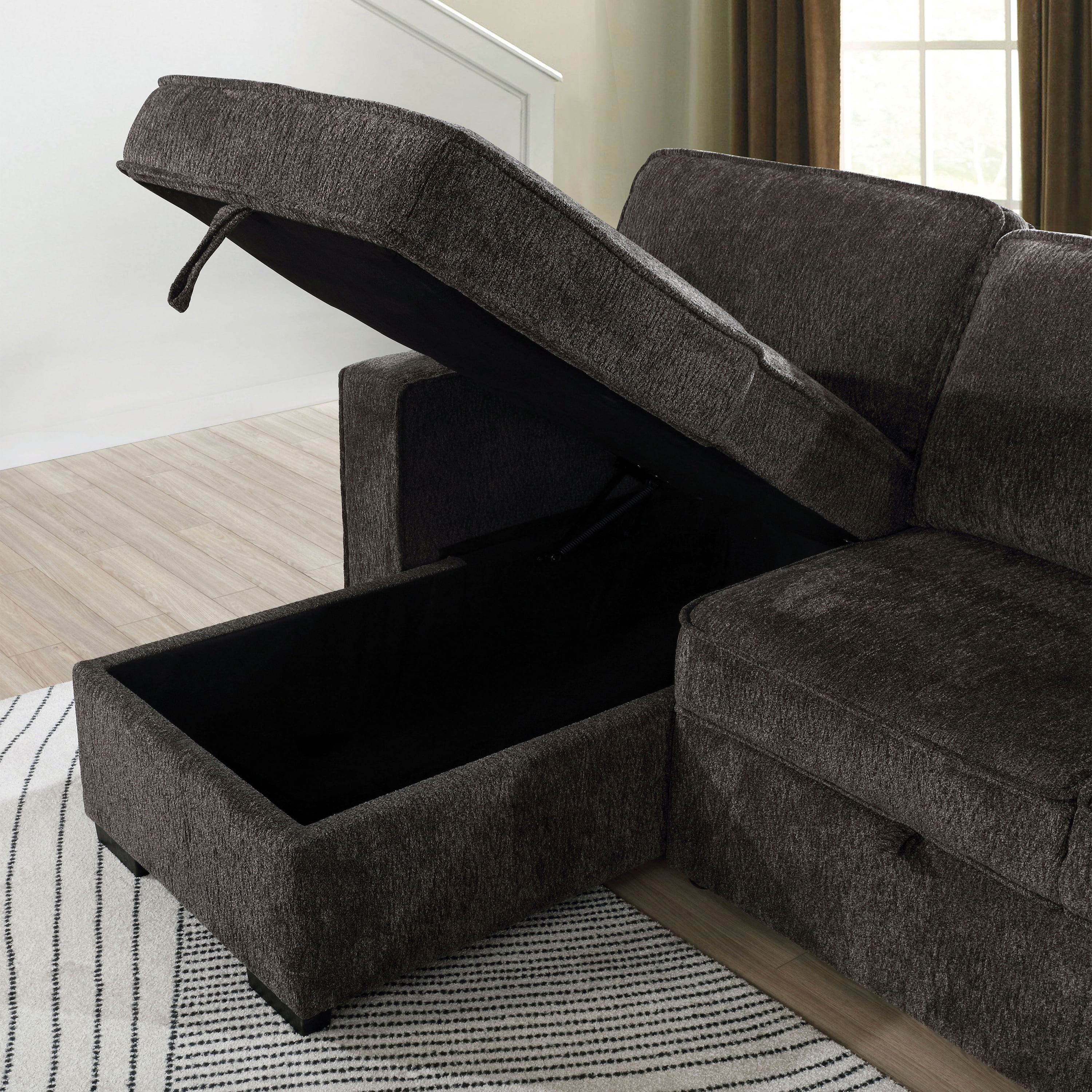 Furniture of America Tufted Chenille Chris Sectional, Dark Gray