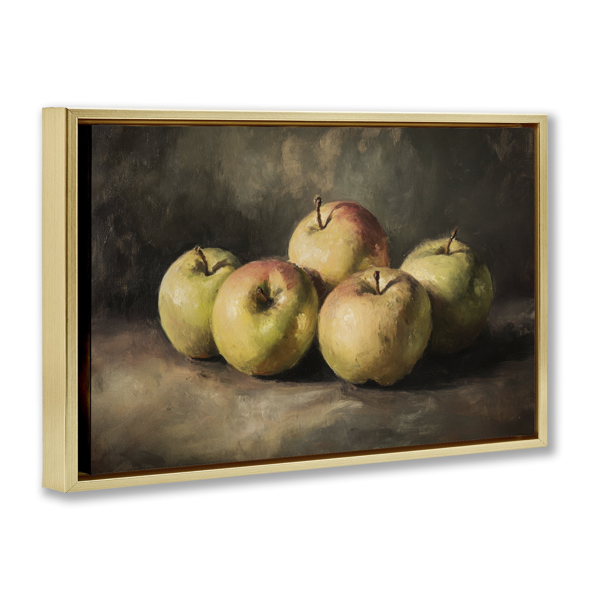 Stupell Industries Apples in Soft Shadow Gold Framed Floater Canvas Wall Art, design by Petal Prints Design