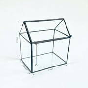 Small 6.1"x6.3"x4.33" Black House Shape Glass Terrarium with Swing Lid Balcony Geometric Decor (No Plants)