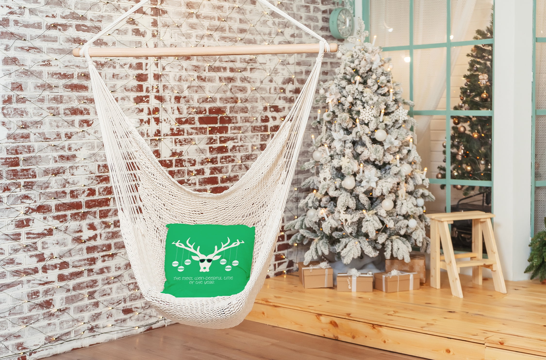 20" x 20" Simply Daisy Cool Christmas Deer Polyester Indoor/Outdoor Pillow, Bright Green Qty 1