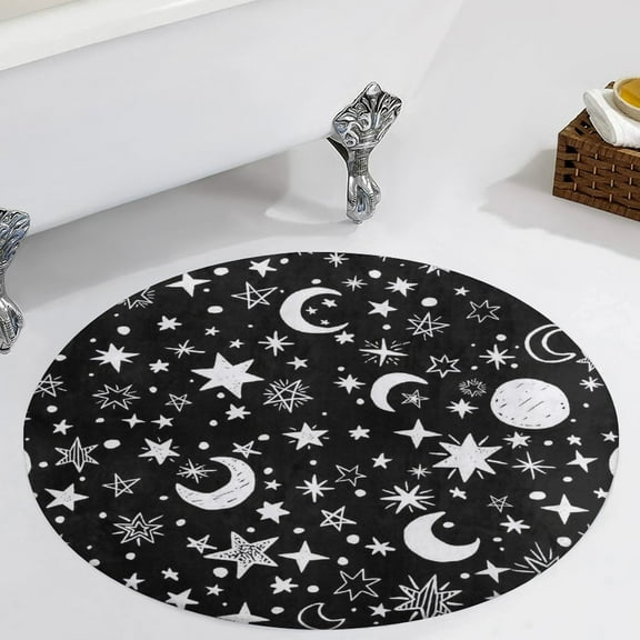 Moons And Stars Black And White Round Carpet Circle Rug Outdoor Patio Area Rug Washable Large Area Rugs Hallway Room Decor Fitness Mats