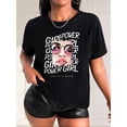 thumbnail image 1 of Chic Tee-Shirt Décontracté Noir pour Femmes avec Lunettes et Imprimé Lettre - Col Rond, Manches Courtes, Polyester Respirant - Parfait pour Printemps/été, 1 of 7