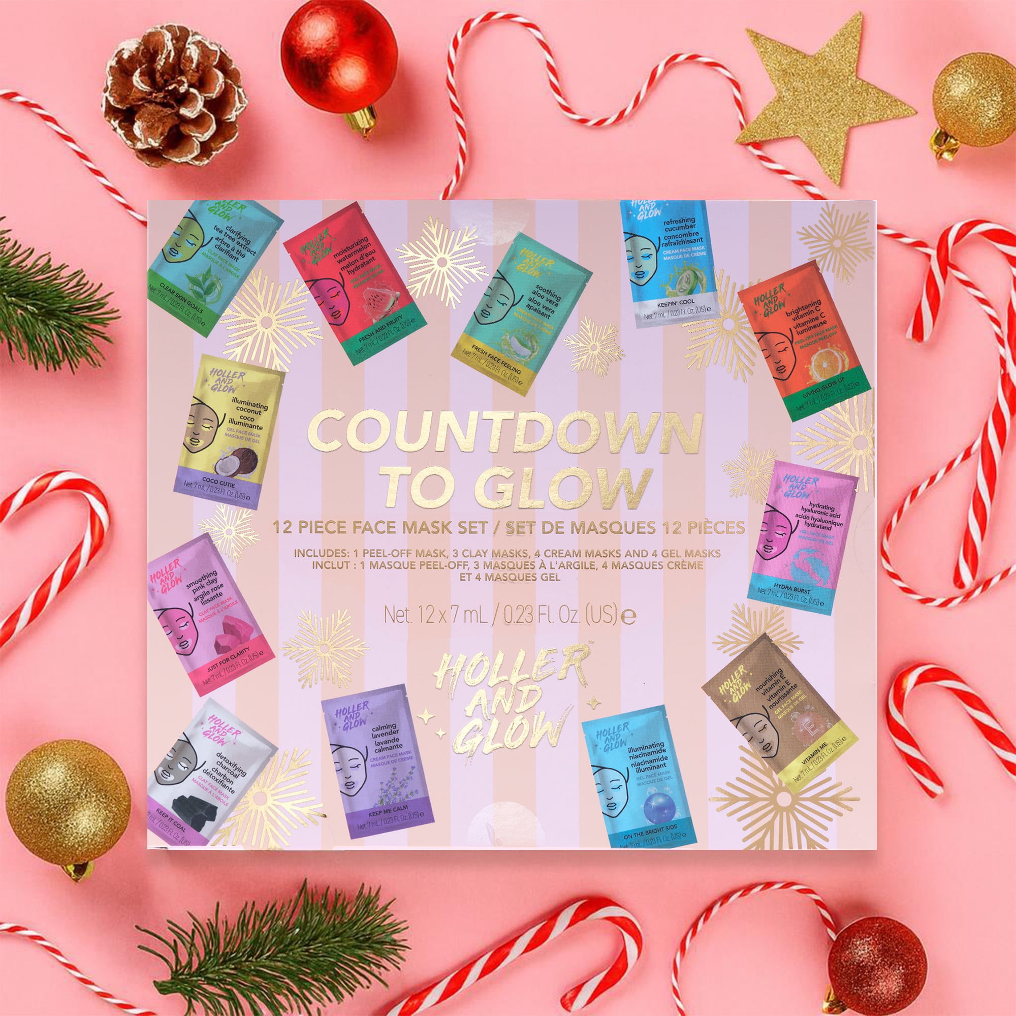 Holler and Glow Limited Edition Countdown to Glow Clay Mask Set, 12 Piece Gift Set