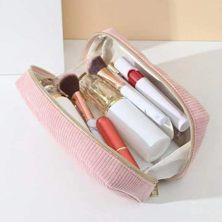 Large Capacity Corduroy Cosmetic Bag with Zipper Closure Ideal