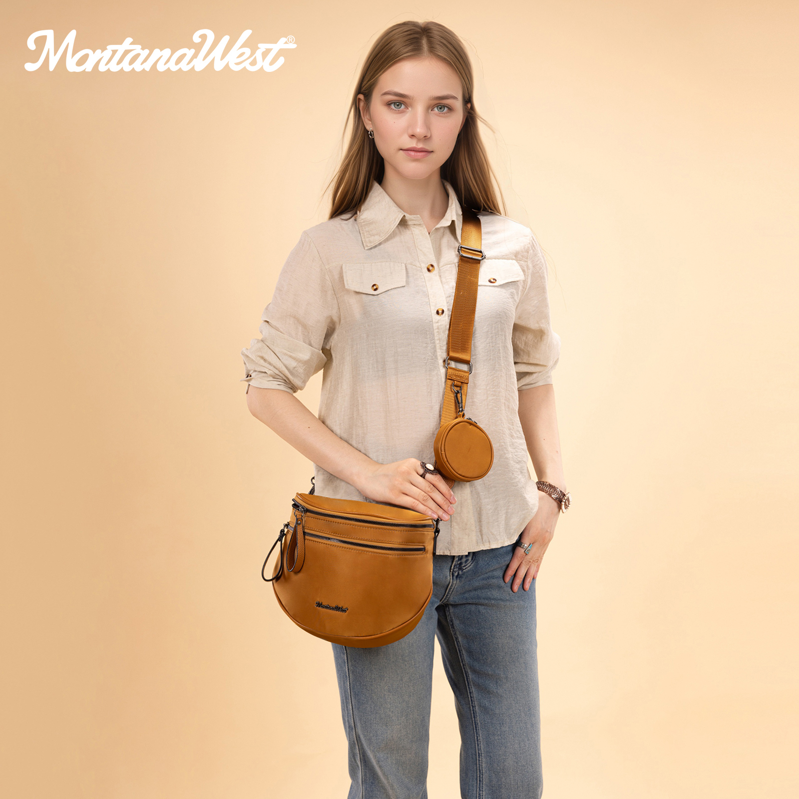 Montana West Large Crossbody Bags for Women Bum Bag Sling Purse with Adjustable Strap, Light Brown