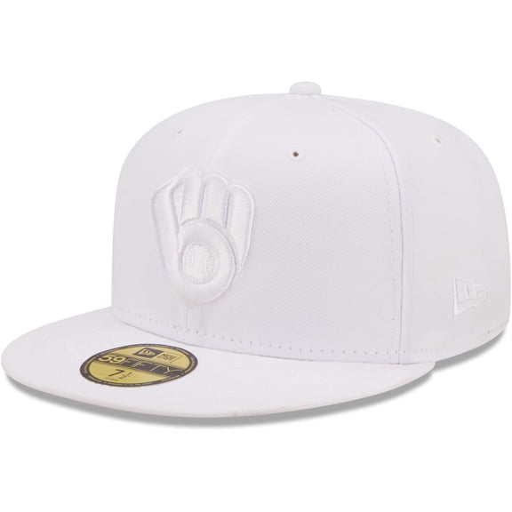 Men's New Era Milwaukee Brewers White on White 59FIFTY Fitted Hat