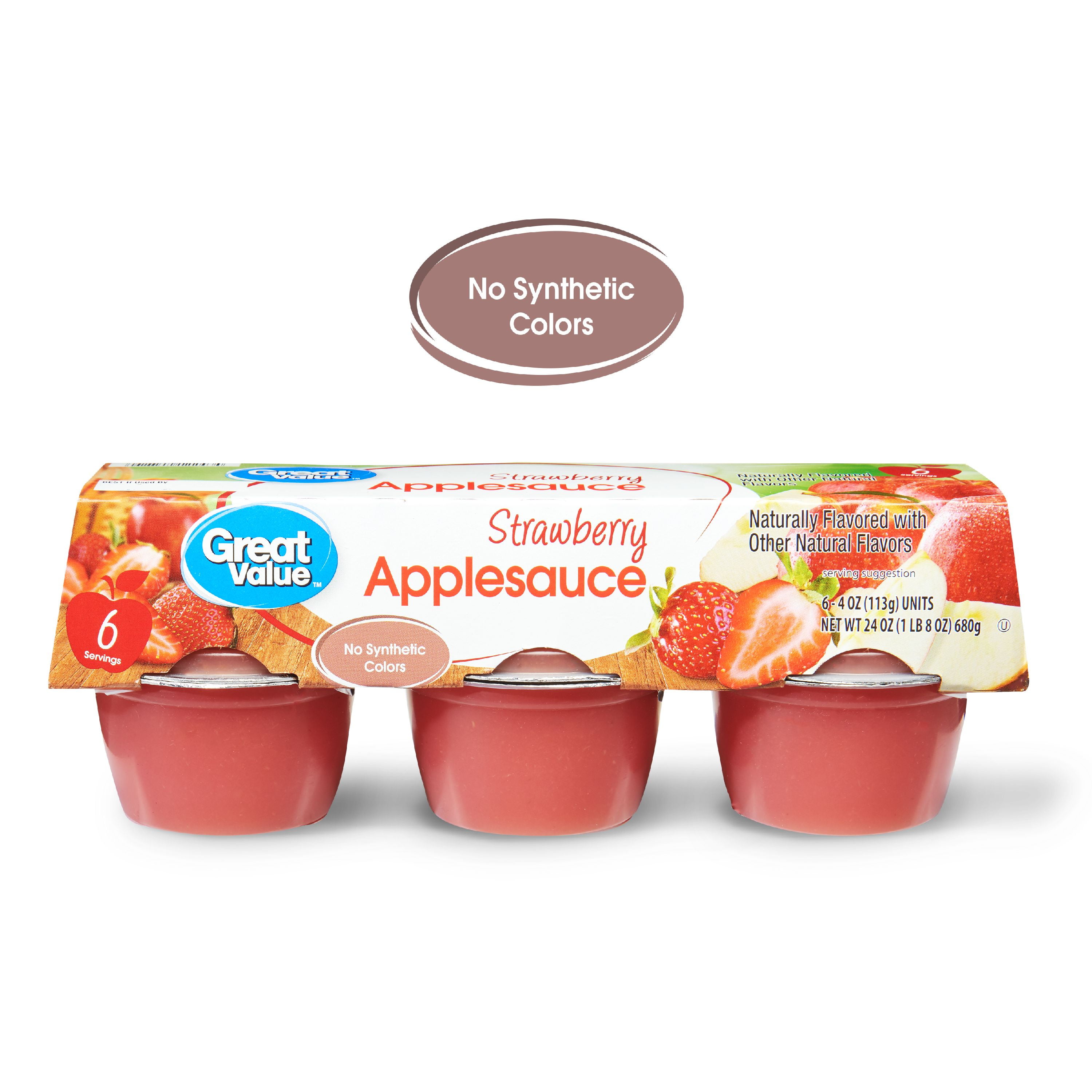 Great Value Strawberry Applesauce Cups, 24 oz, 6 Count, 3 ...