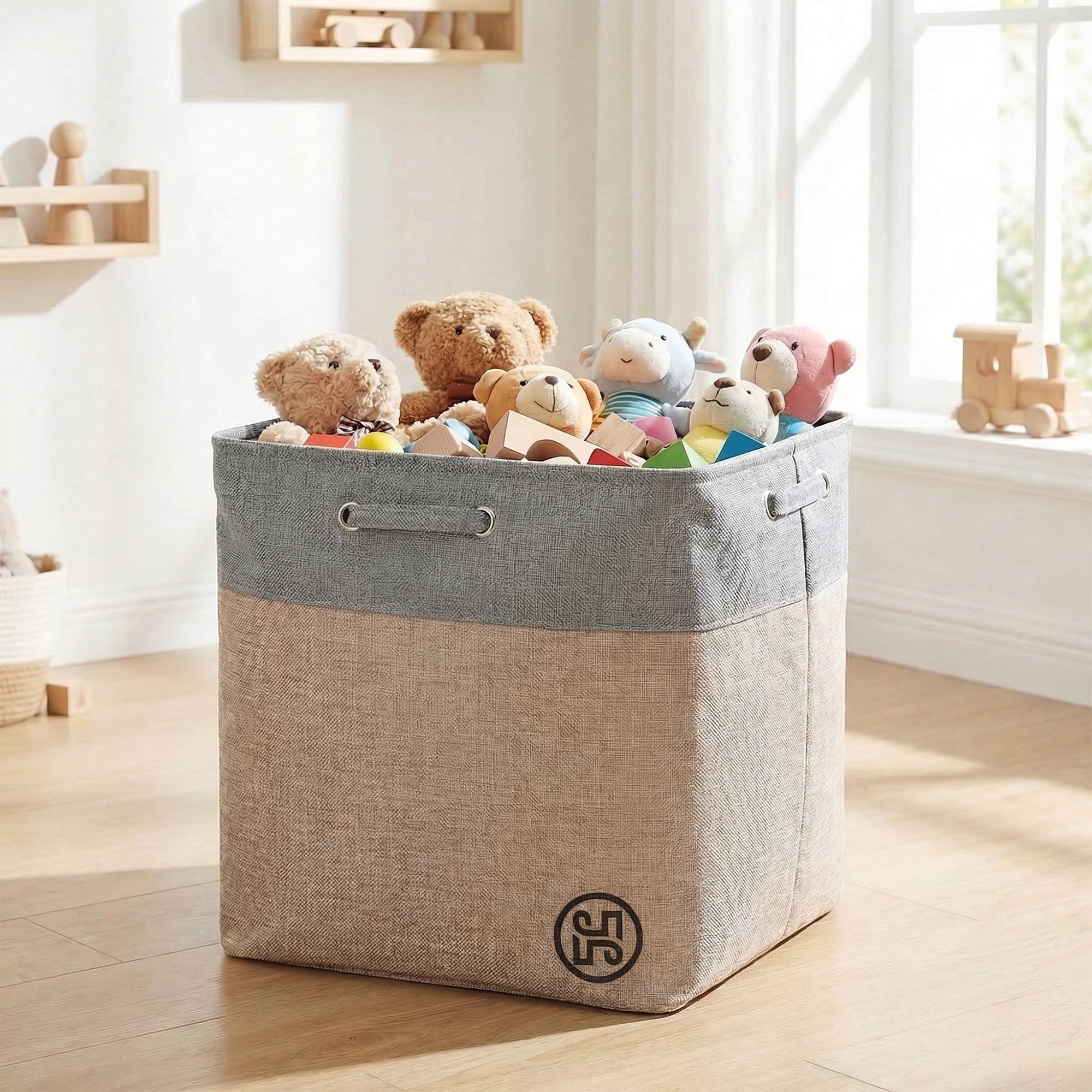 Unique Bargains Fabric Storage Bin with Handles Grey 19.7*15.7*19.7in