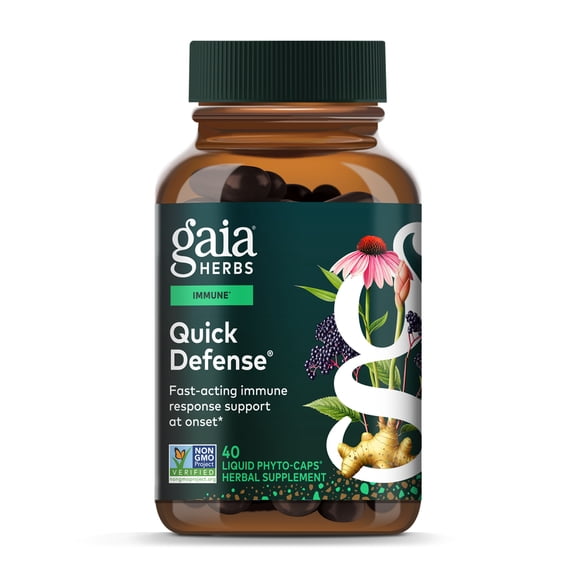 Gaia Herbs Quick Defense - Fast-Acting Immune Support Supplement* - Echinacea, Black Elderberry, Ginger & Andrographis - 40 Vegan Liquid Phyto-Caps (20 Servings)