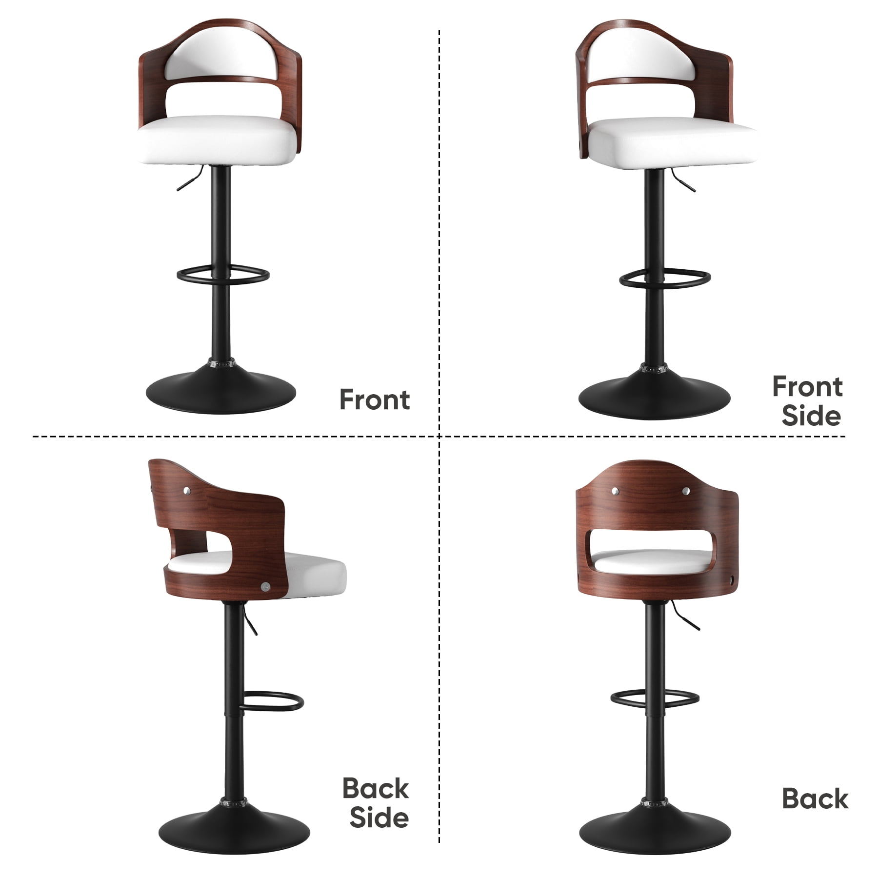 Hawsaiy Wooden Bar Stools Set of 4, Adjustable Height 24.5-33.5IN, Wooden Bar Chairs with PU Leather Upholstery, Back & Footrest for Kitchen, Dining, and Home Bar