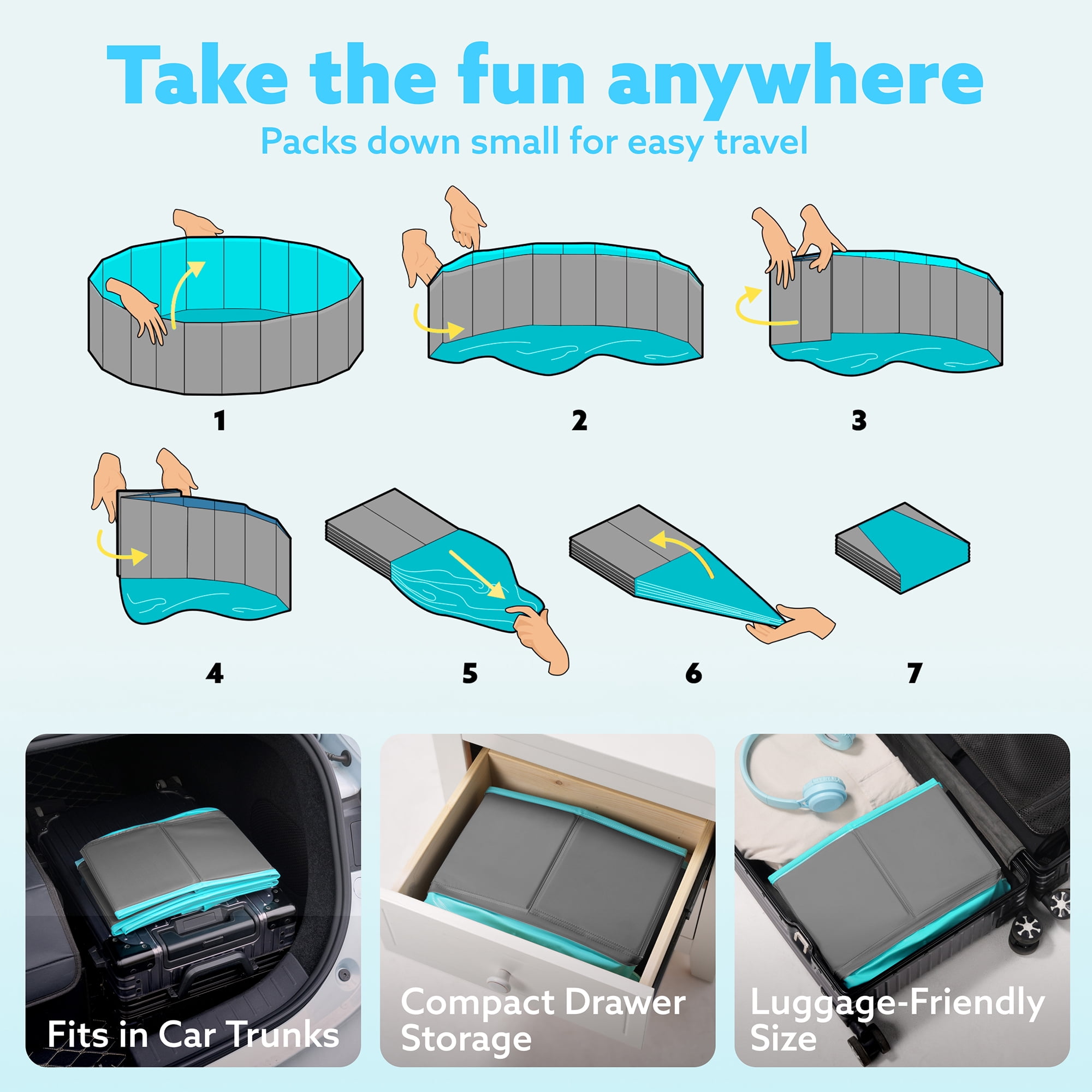 JOYFY 48 x 12 Inches Plastic Kiddie Pool, Pet Swimming Pool Foldable Portable for Dogs Cats and Kids Grey