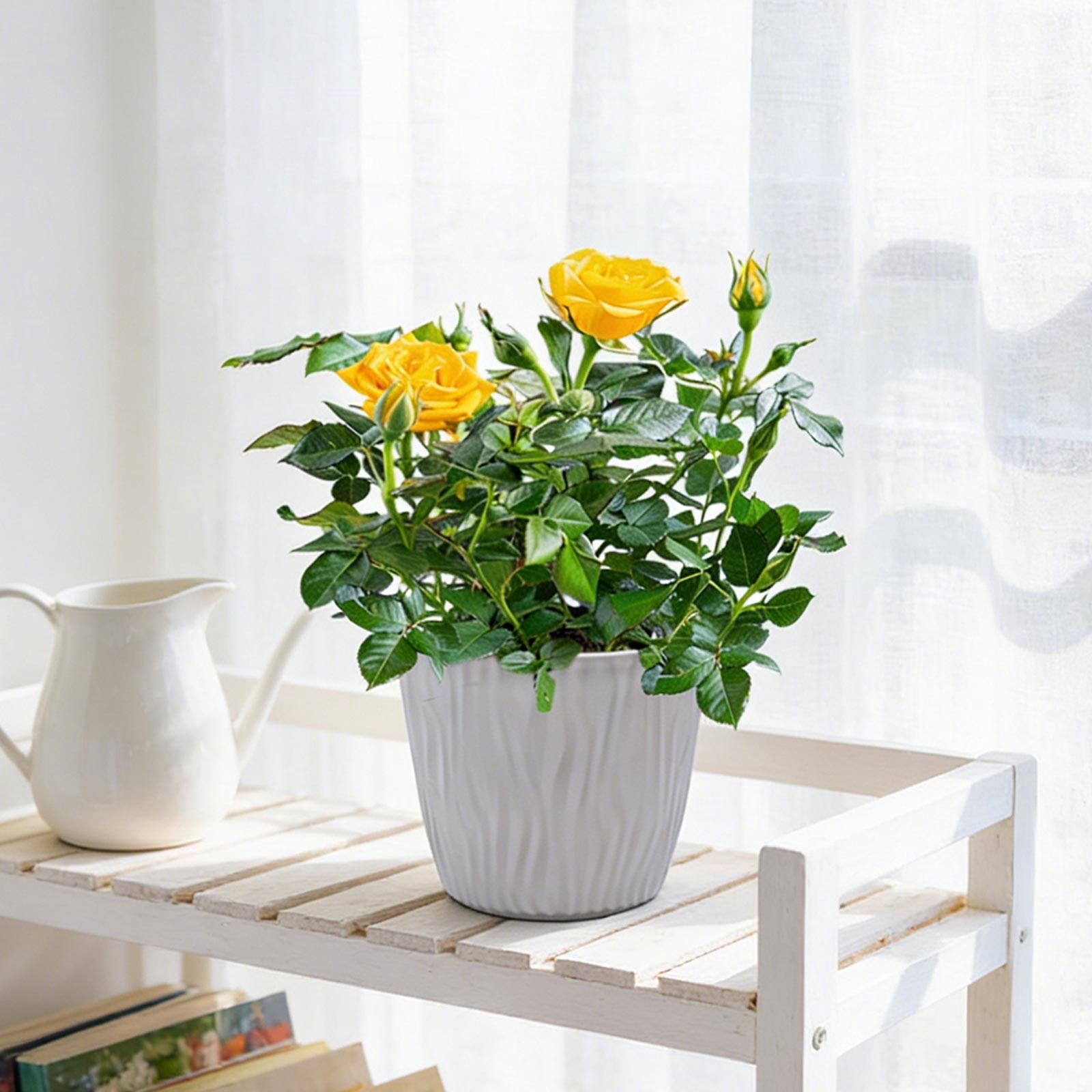Large Ribbed Circular Flower Pot, Modern Planter for Home Gardening and Balcony s, Textured Indoor and Outdoor Plant Container, Stylish Home Decor Accent