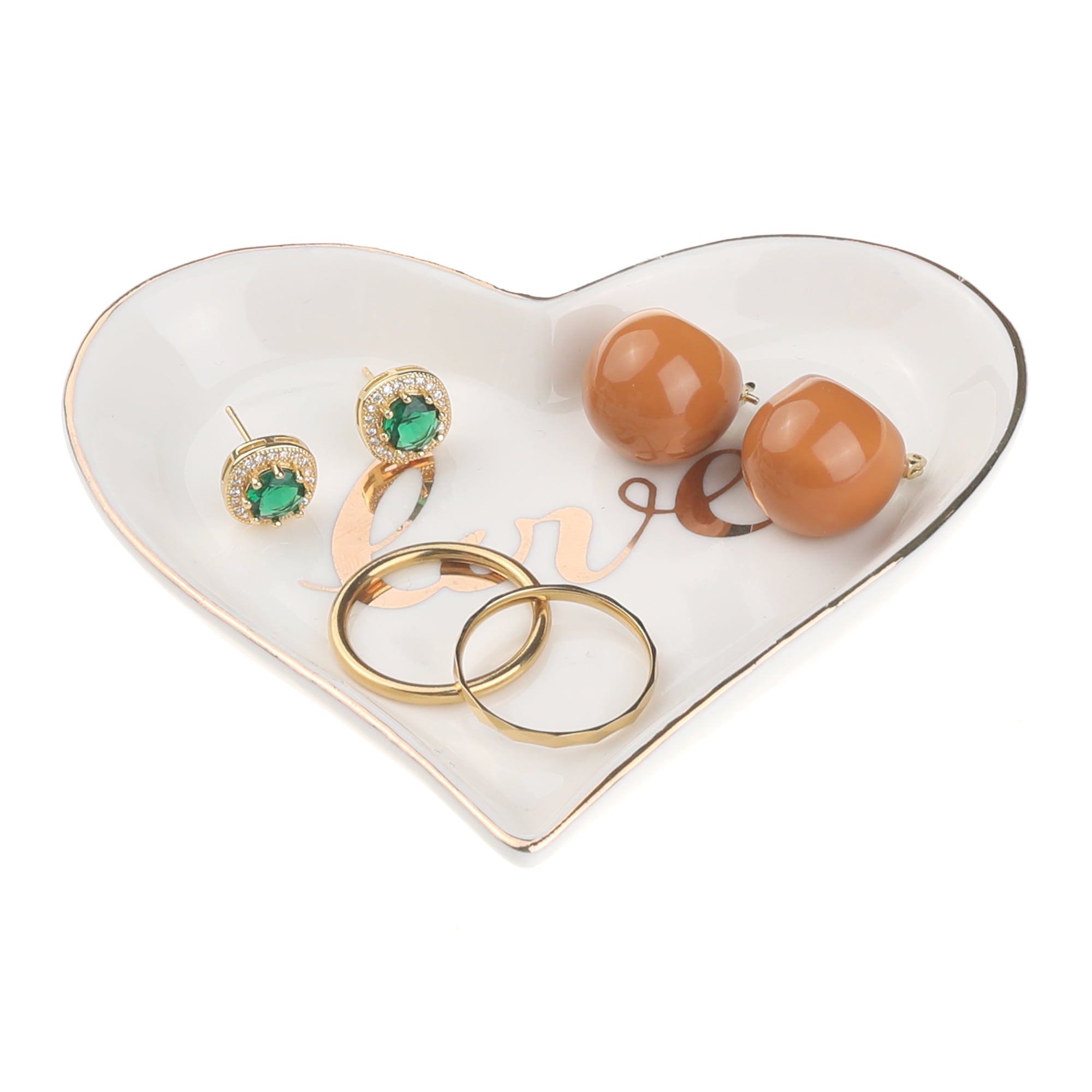 Unique Bargains Ceramic Jewelry Tray Trinket Ring Dish for Organizing Earrings Necklaces LOVE-10*9.2*1.3cm
