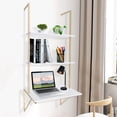 thumbnail image 4 of Wall-mounted Desk 3 Tier White Ladder Desk Max. Load: 20kg/44.09lbs W/Brackets 3-Tier Ladder Shelf Bookcase Bookshelf Drawers Wall Mount Living Room Bedroom Wall Mount Ladder Desk, 4 of 12