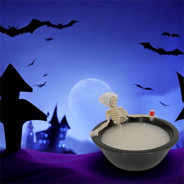 Adornos de Halloween, Decoración de Halloween, Regalos de Halloween Velas de esqueleto en el baño de Halloween como si se bañara en leche y bebiera vino tinto Decoración Velas de esqueleto en el baño