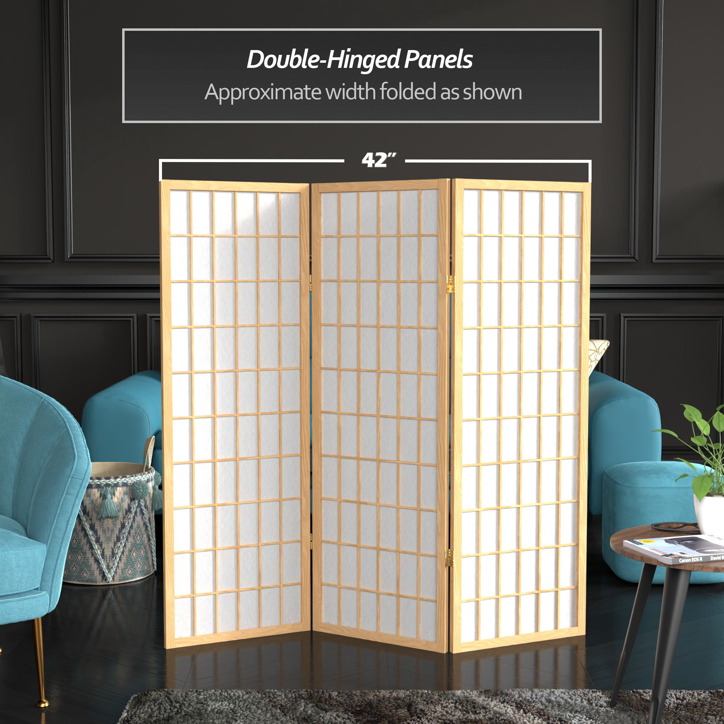 4 ft. Tall Window Pane Shoji Screen - Natural - 3 Panels