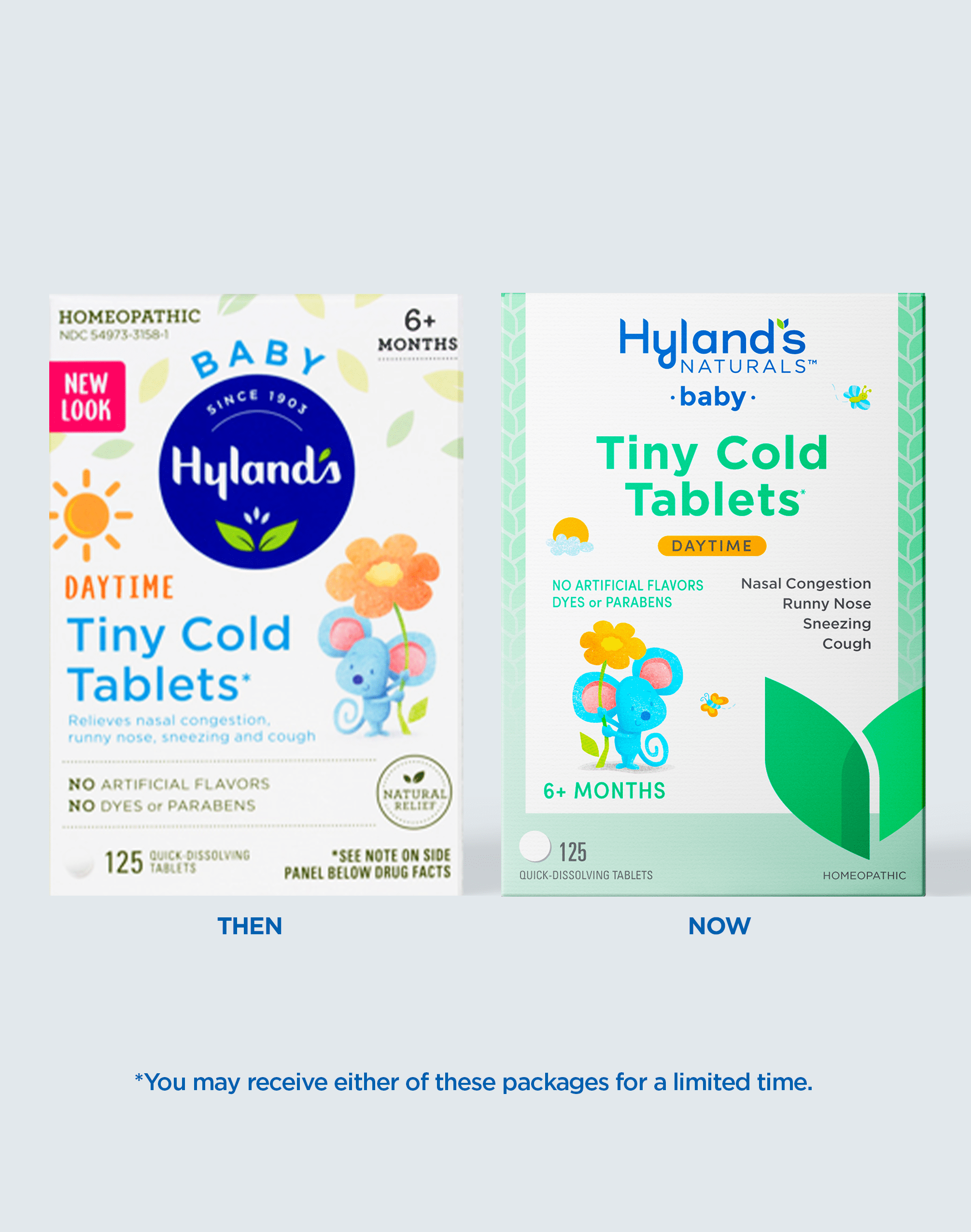 Hyland's Naturals Baby Tiny Cold Tablets, Natural Relief of Runny Nose and Congestion Due to Colds, 125 Quick-Dissolving Tablets