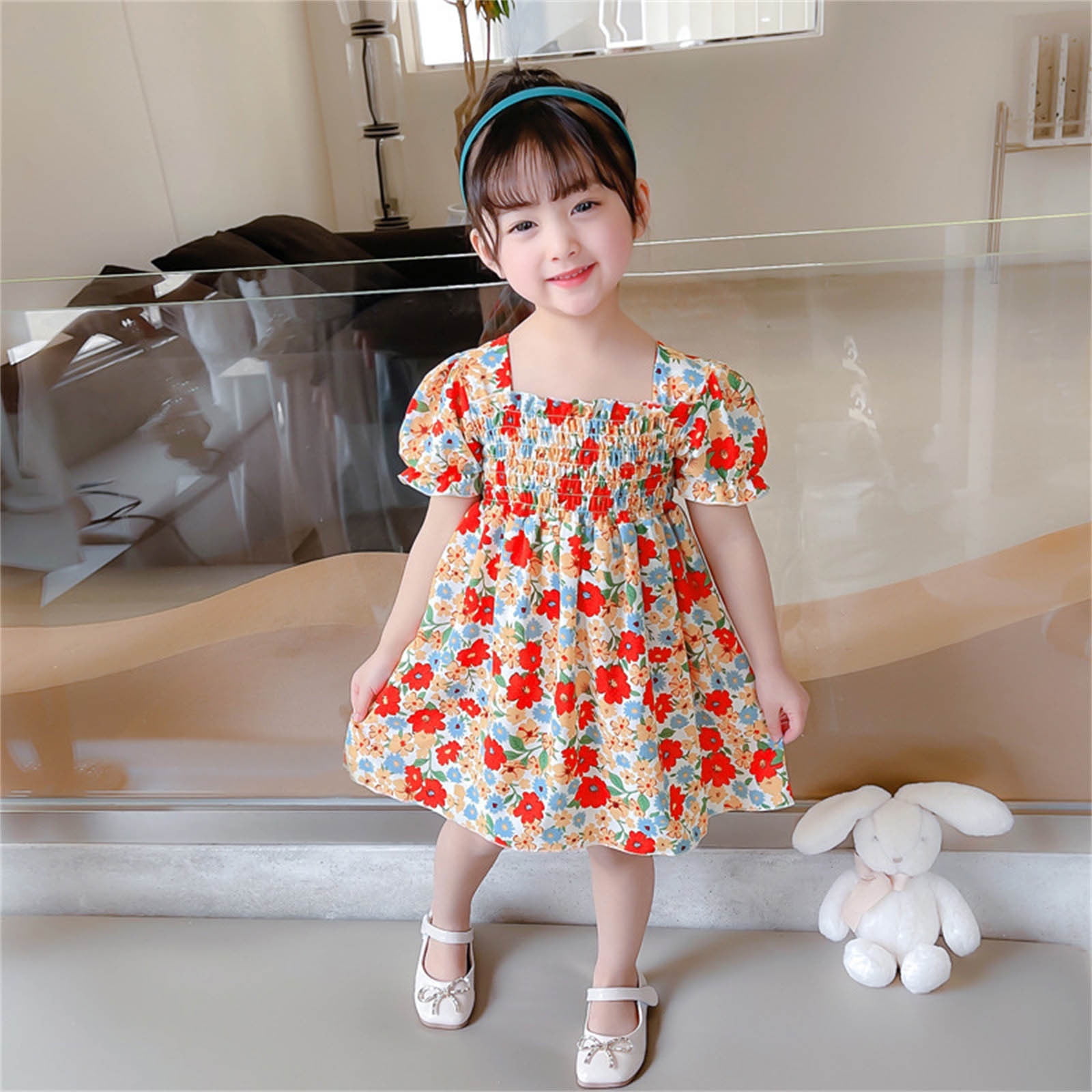 Cathalem Girl Fashion Swing Dress Short Sleeve High Waist Flared A Line Short Dress Red 130