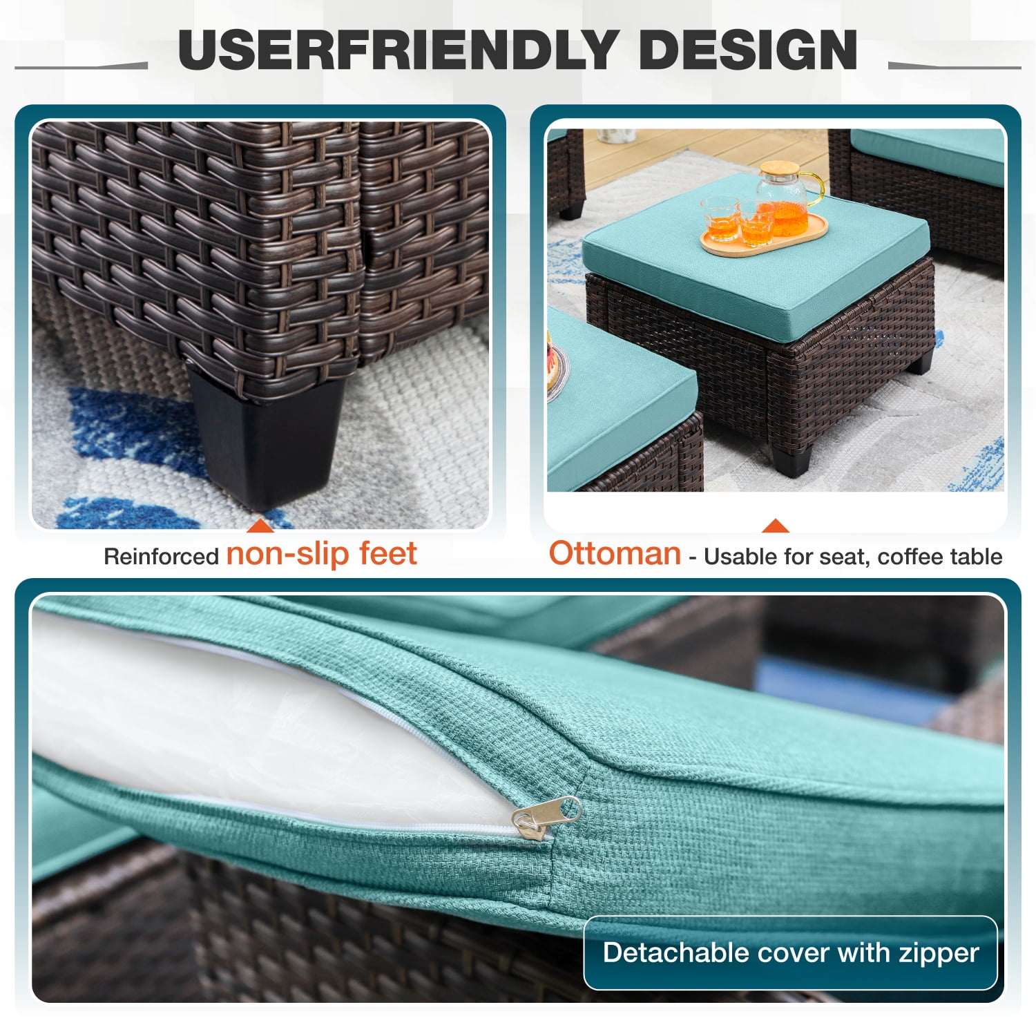 MF Studio 9-Seat Outdoor Patio Furniture Set with Fire Pit Table Wicker Patio Conversation Set Blue