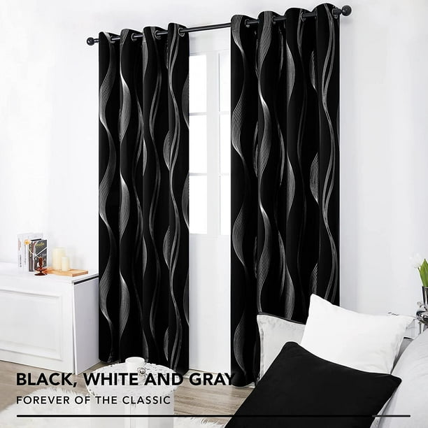 Juego de 2 cortinas plateadas Anti calor frío sala de estar Interior cortina línea patrón dormitorio Blackout tela Blackout de alta precisión en 132*160cm
