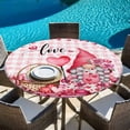 thumbnail image 6 of Valentine's Day Round Tablecloth, Fitted Table Cover with Elastic for 36"-44" Round Tables, Gnomes Love Roses Romantic Pink Plaid Table Cloth Outdoor Indoor Dinning Party Waterproof Tablecloths, 6 of 7