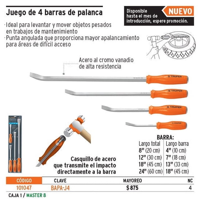 Juego con 4 barras de palanca, Truper Truper BAPA-J4