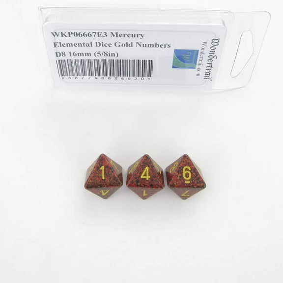 Mercury Elemental Dice with Gold Numbers D8 16mm (5/8in) Pack of 3 Wondertrail