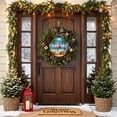 thumbnail image 4 of Welcome Sign for Front Door, Christmas Flamingo Round Metal Wall Art Wreaths, Winter Coastal Beach Coconut Tree Outdoor Indoor Wall Hanging Sign for Porch Decor Housewarming Gifts 7.9 Inch, 4 of 8
