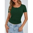 thumbnail image 4 of PRETTYGARDEN Women's Spring Summer Short Sleeve Tops Ribbed Henley Button Slim Fit Basic Casual T Shirts Blouse Clothing, 4 of 10