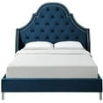 thumbnail image 3 of Posh Living Aaron Velvet Button  Tufted with Nailhead Trim Platform Bed Queen Size - Navy, 3 of 9