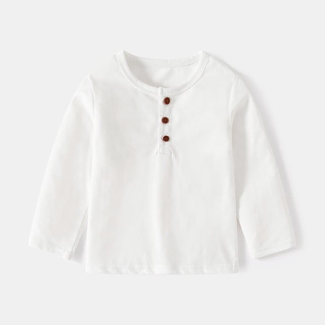 T-shirt à Manches Longues pour Filles, Col Rond, en Coton, Taille 5-6 Ans, Blanc
