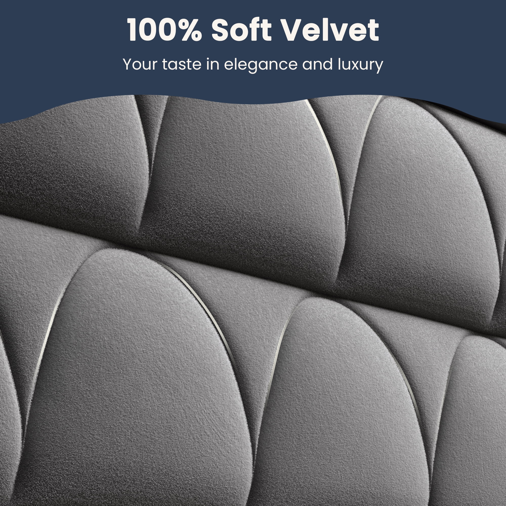 56" Velvet Upholstered Bed Frame with Wingback Headboard, Nailhead Trim, Wood Slat Support, No Box Spring Required