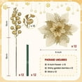 thumbnail image 2 of Katinyos 24 Pieces Gold Christmas Poinsettia Flower, Artificial Christmas Flowers Decorations with Stems, Xmas Artificial Glitter Berries Stems for Christmas Tree Ornament Party Decorations, 2 of 7