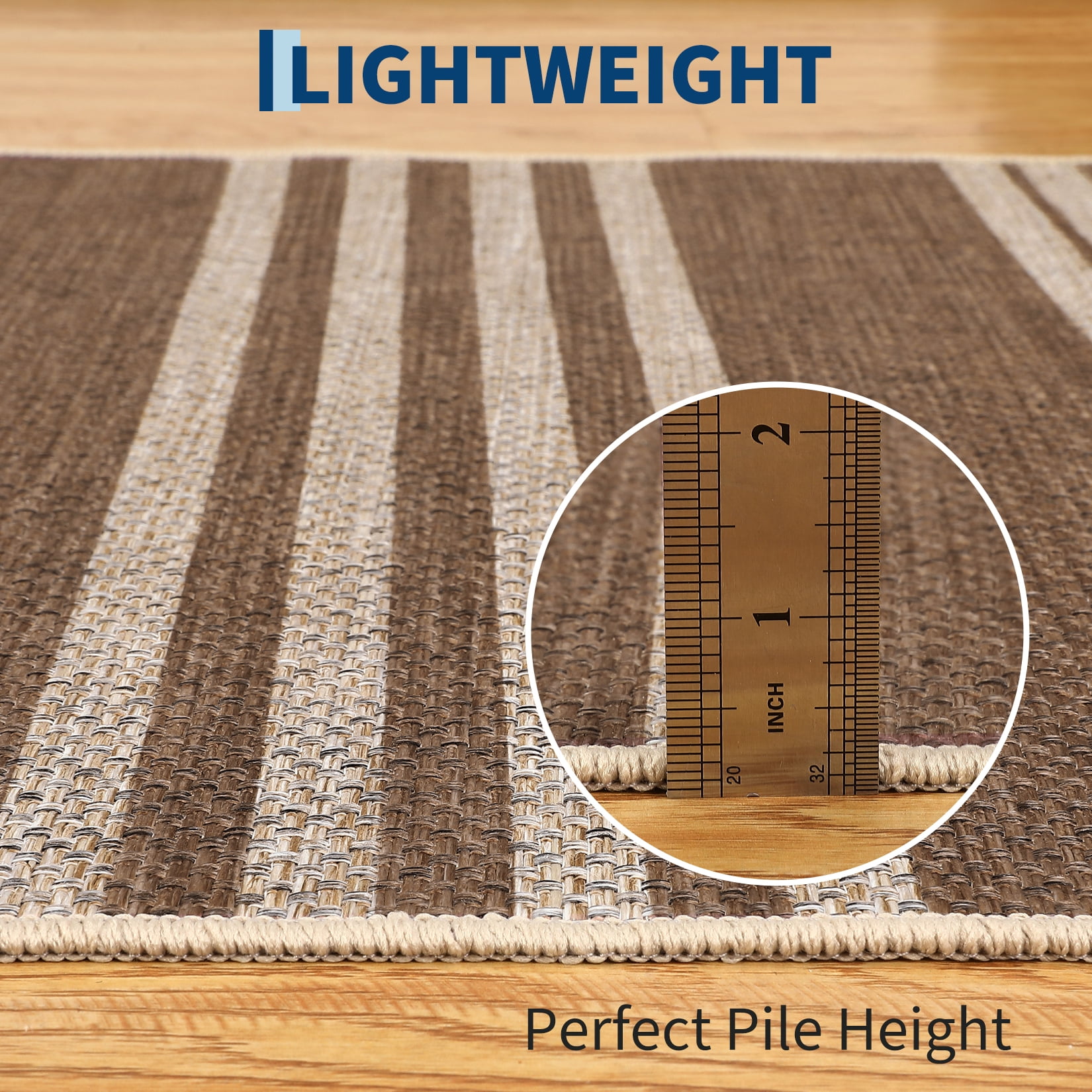Garvee 5'x7' Modern Striped Area Rugs Easy Jute Rug with Non-Slip Backing, Washable Rug Neutral Print Indoor Outdoor Carpet for Bedroom Living Room Patio, White Coffee