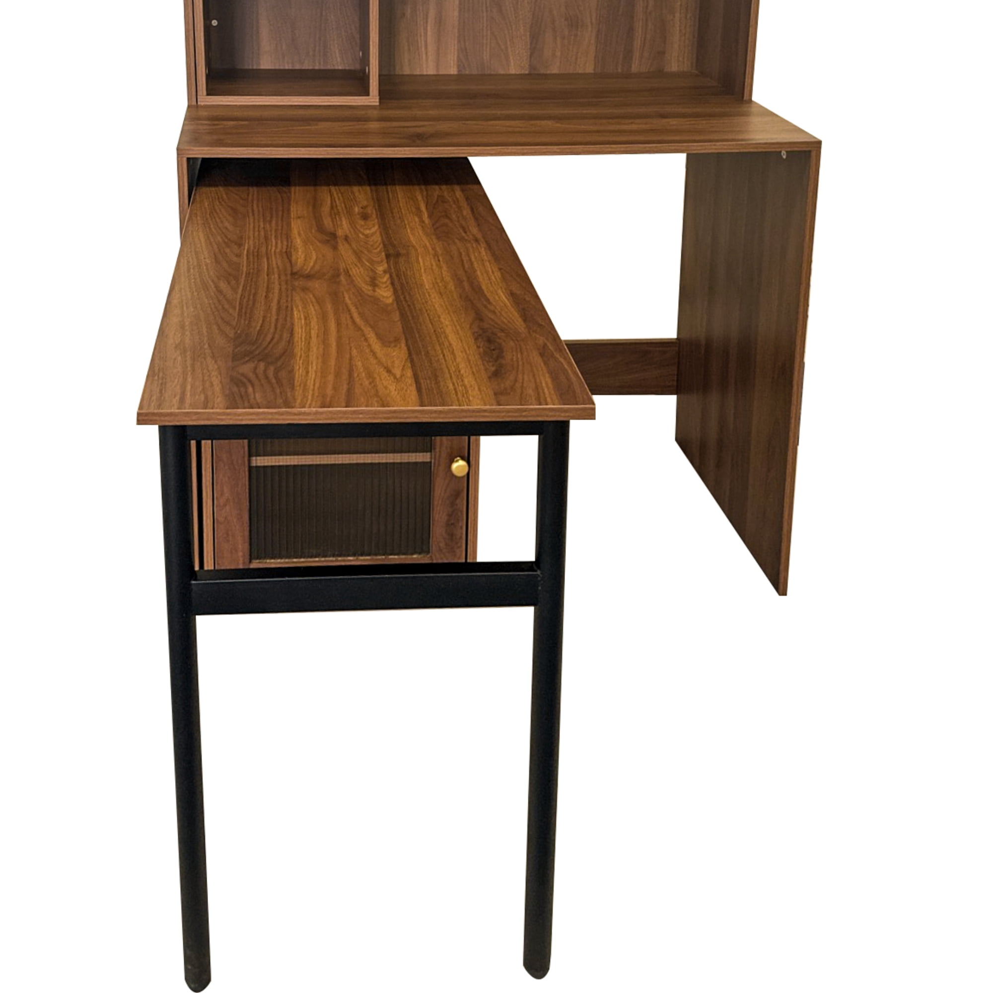 Euroco Computer Desk with glass door for Home Office or Study desk, Bookshelf & Hutch, Computer Desk with 90 Degree Rotating Desktop,Large Working Space