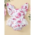 thumbnail image 2 of Liacowi Infant Baby Girl Romper Floral Print Flying Sleeves Lace Panel Snap Bottom Summer Breathable Jumpsuit Summer Outfit, 2 of 9