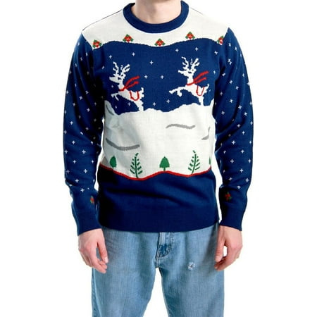 Ugly Christmas Sweater Step Brothers Dale Doback Prancing Reindeer Adult Navy Sweater