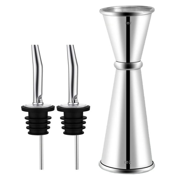 JTCAREERS Jigger for Bartending, Japanese Professional Cocktail Jigger, Jigger 2 OZ 1 OZ with Measurements Inside, Premium 304 Stainless Steel (Silver, 1 Jigger  2 Pourers)