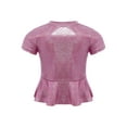 thumbnail image 2 of inlzdz Kids Girls Metallic Ruffle Hem Crop Top Short Sleeve Round Neck Tee Shirt Rave Festival Jazz Dance Top Hot Pink 120, 2 of 3