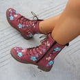 thumbnail image 4 of Floral Embroidered Mid Calf Combat Boots for Women Boho Vintage Flower Lace up Low Heel Winter Fall Riding Short Boots with Side Zipper, 4 of 6
