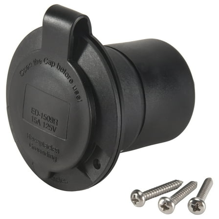 15 Amp Flanged Shore Power Outlet 125 Volt NEMA 5-15R Receptacle, 2 Pole 3 Wire Socket for Straight Blade US Plug,1 x socket 3 x screws,Black & White