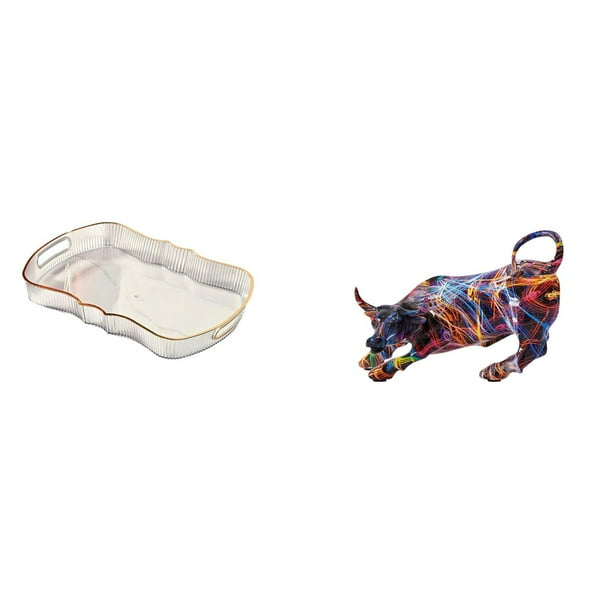 Bandeja de almacenamiento,Bandeja rectangular para servir,bandeja para postres y frutas de cocina,Bandeja decorativa organizadora multifunción para el hogar,Estatua de toro de resina,Pintura